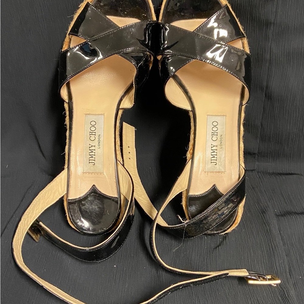 Jimmy Choo Black Patent Leather Sandals Size 39 UK/8.5 US